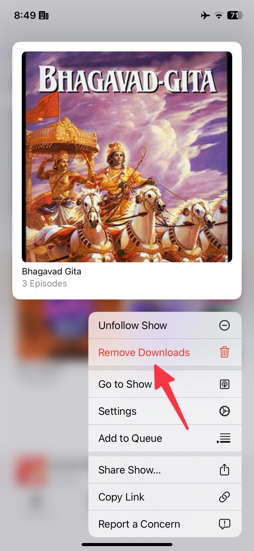 remover downloads de podcast no iPhone
