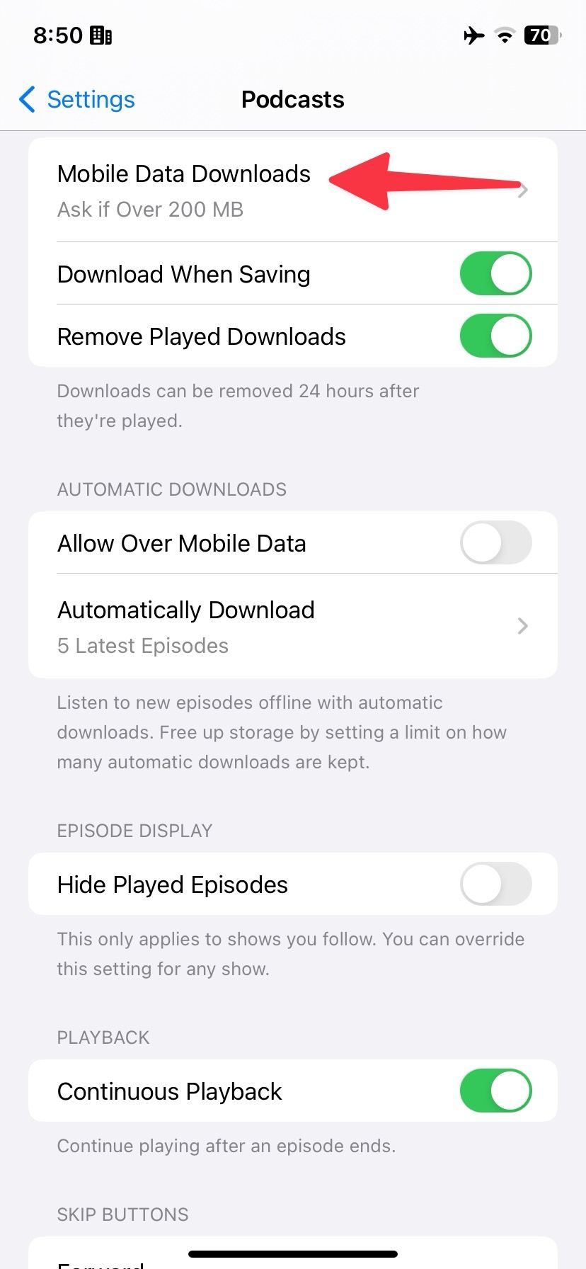 downloads de dados móveis no iPhone