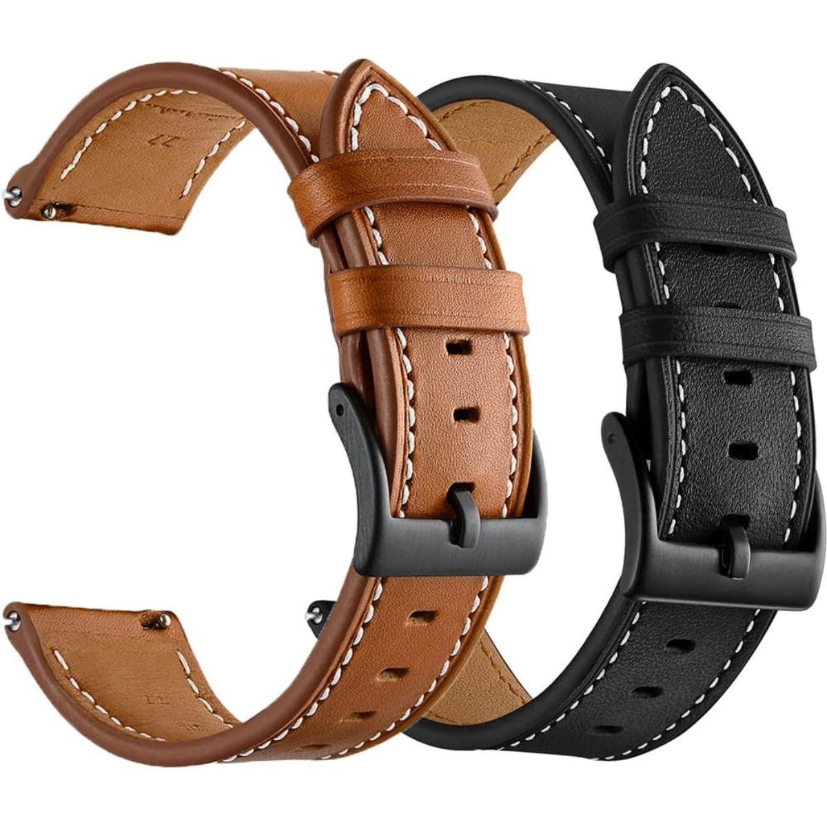 Olytop Leather Bands 2-Pack, faixas marrons e pretas retratadas em ângulo