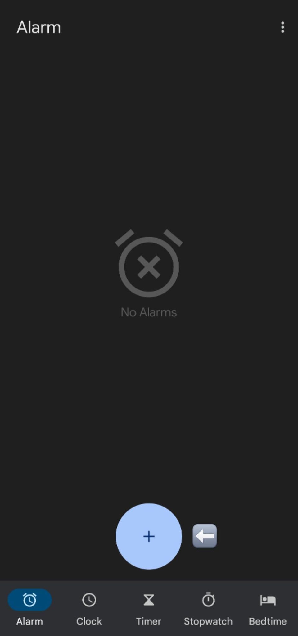 Captura de tela do botão + para adicionar alarme no relógio.