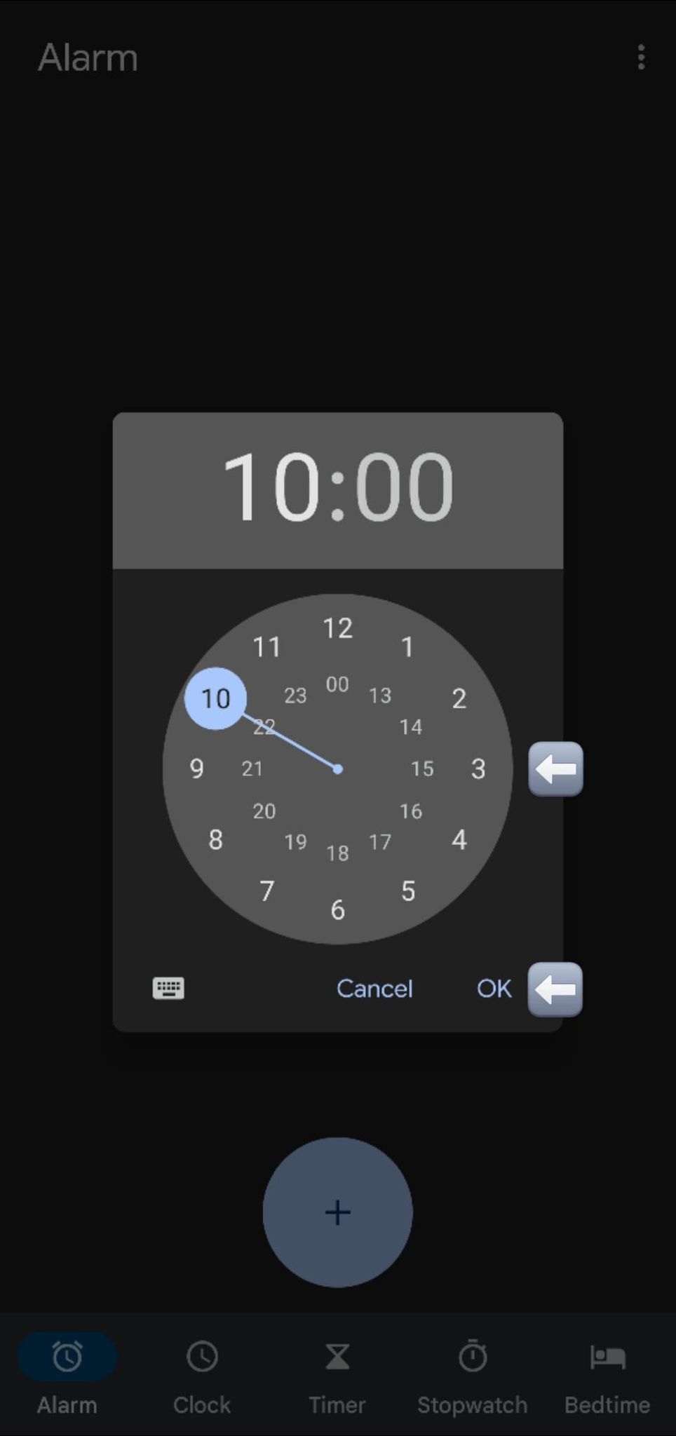 Captura de tela mostrando a ferramenta de configuração da hora do alarme.