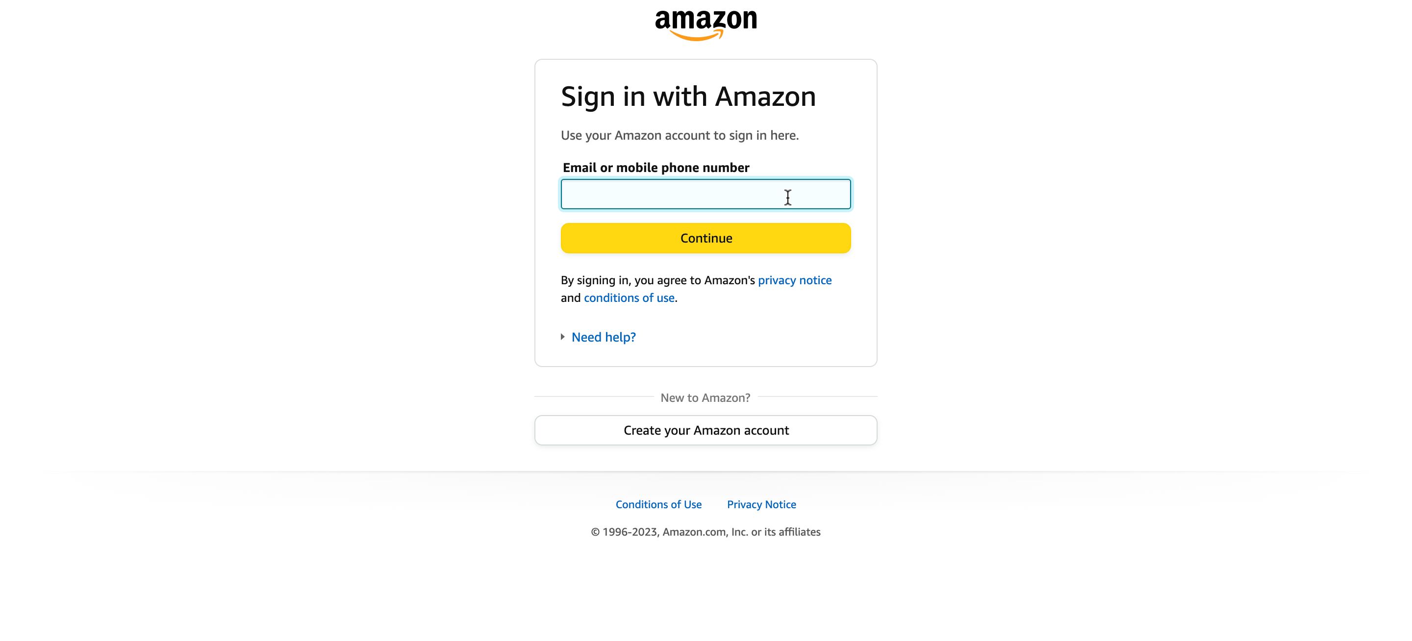 Faça login em sua conta Amazon para concluir a transação