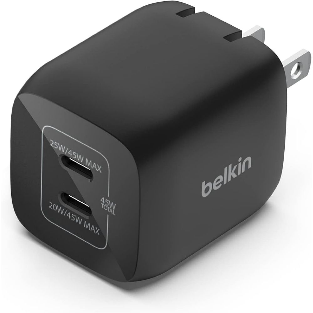 Carregador Belkin BoostCharge Pro Dual 45W USB-C em fundo branco