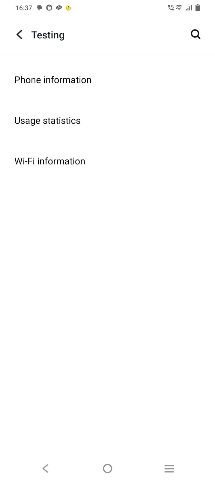 Captura de tela mostrando informações do telefone, estatísticas de uso e informações de Wi-Fi