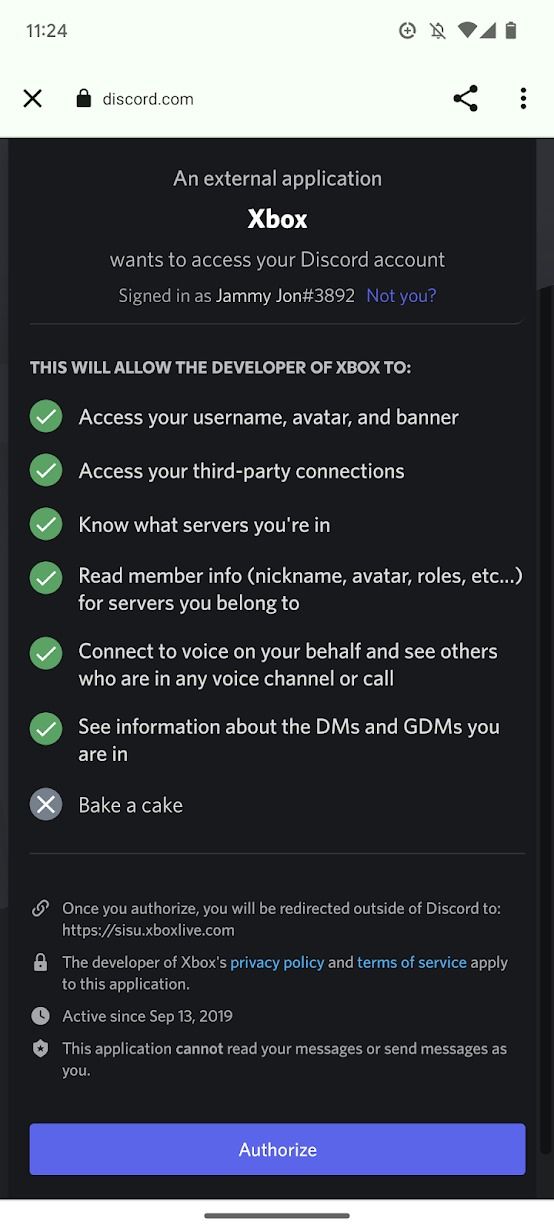 captura de tela do aplicativo Xbox mostrando permissões de conexão