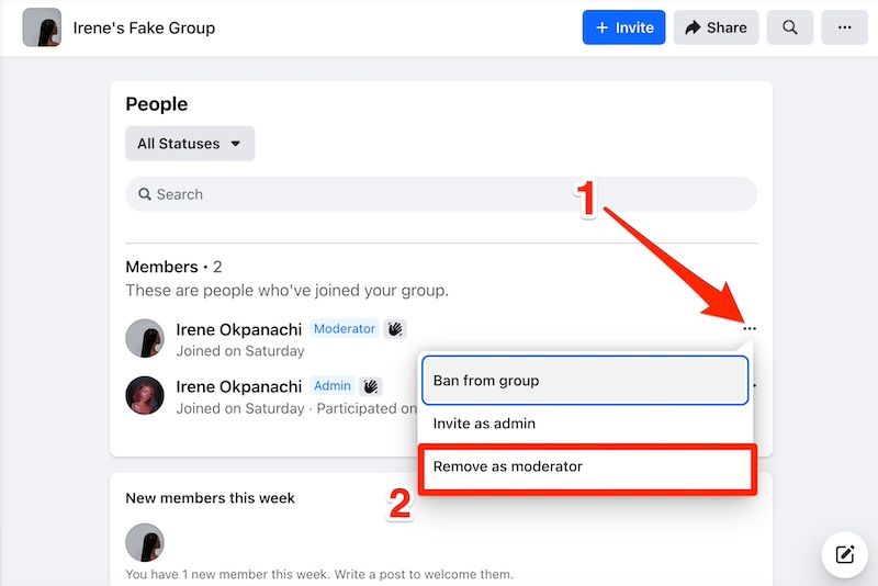 Removendo alguém como administrador ou moderador do grupo do Facebook via navegador do PC