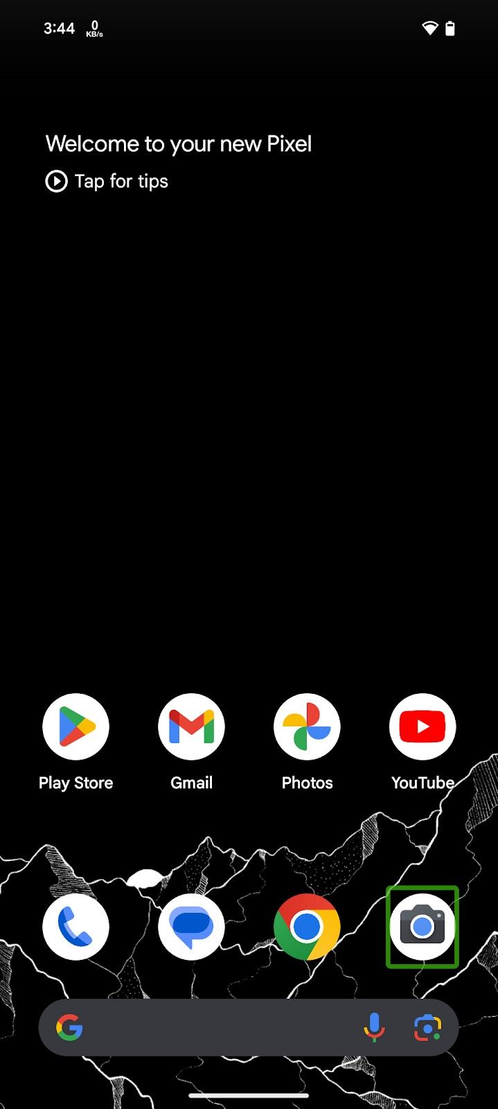 Página inicial do Google Pixel