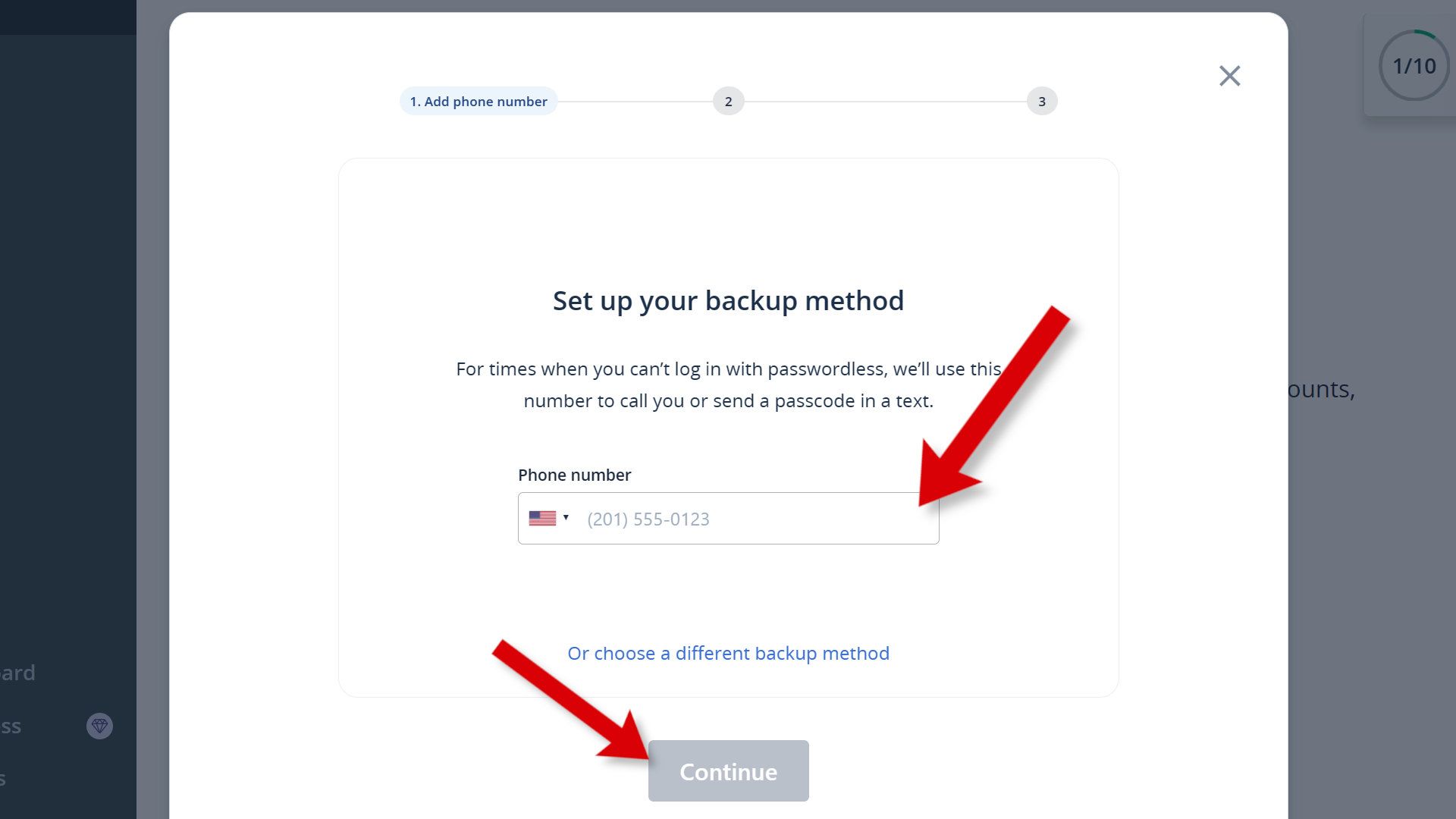 Uma captura de tela do LastPass mostrando o backup da verificação do telefone.