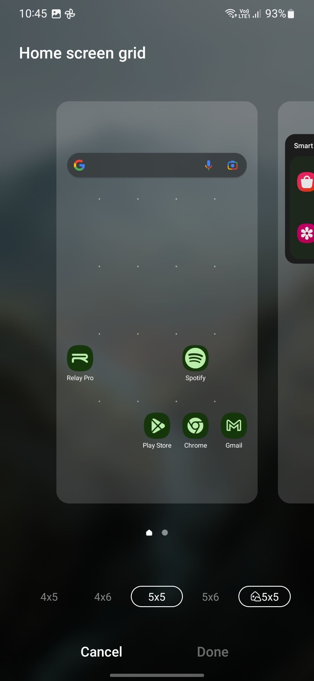 Captura de tela da personalização da grade da tela inicial do One UI 5