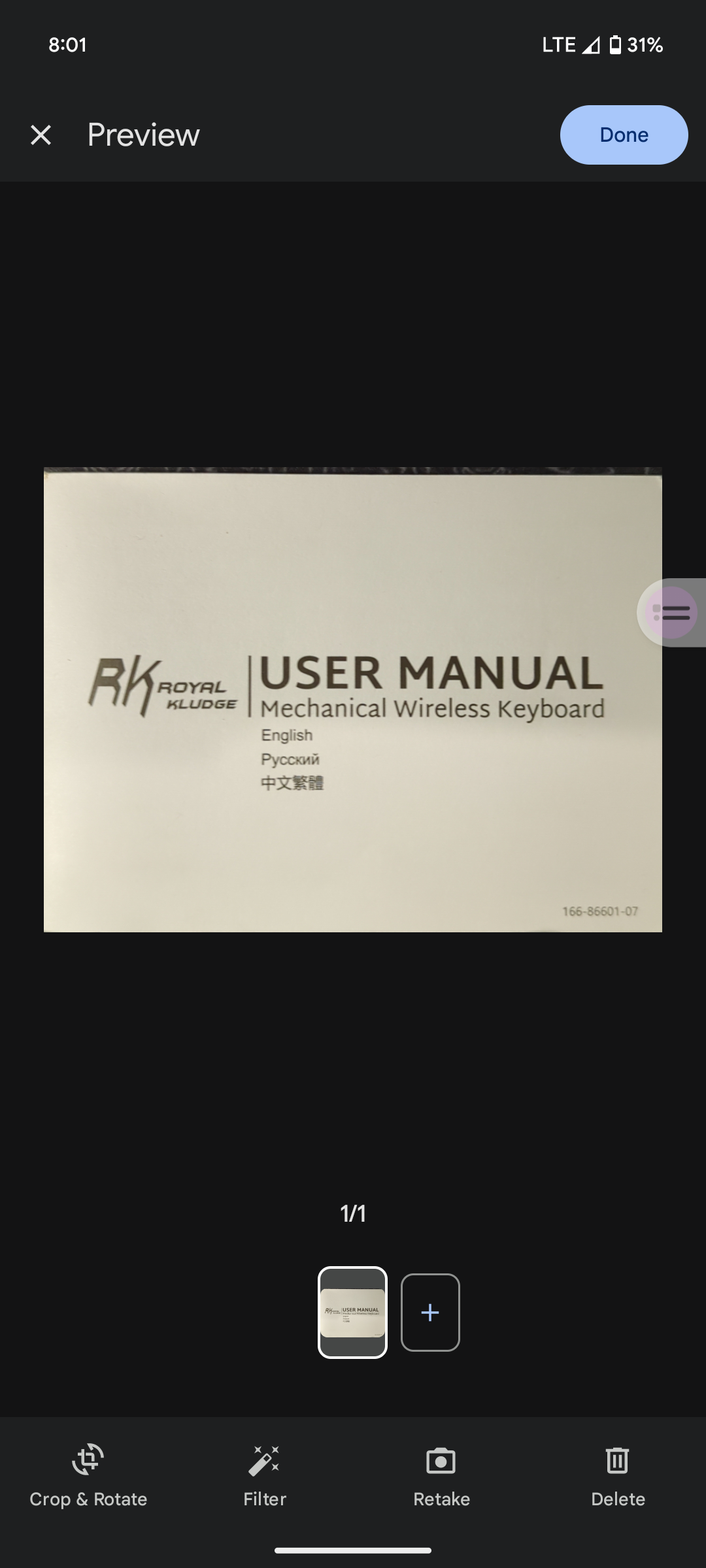 Captura de tela da nova IU do scanner de documentos do Google Drive