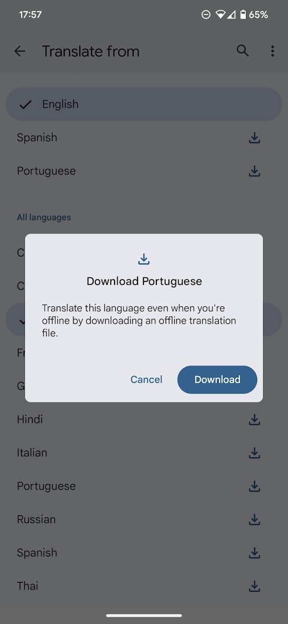 baixe o prompt off-line do idioma no aplicativo Google Tradutor
