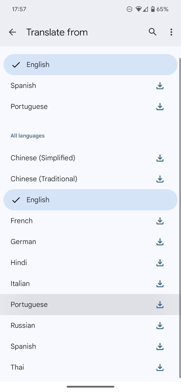 lista de idiomas no aplicativo google tradutor