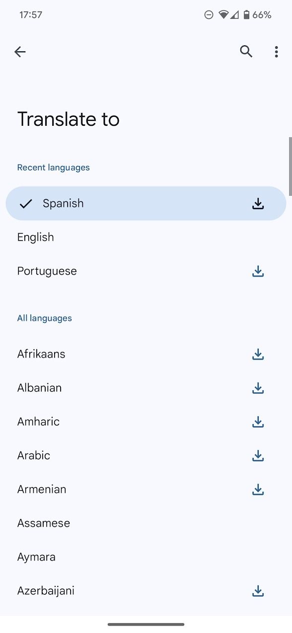 aplicativos do Google Tradutor mostrando opções de idioma