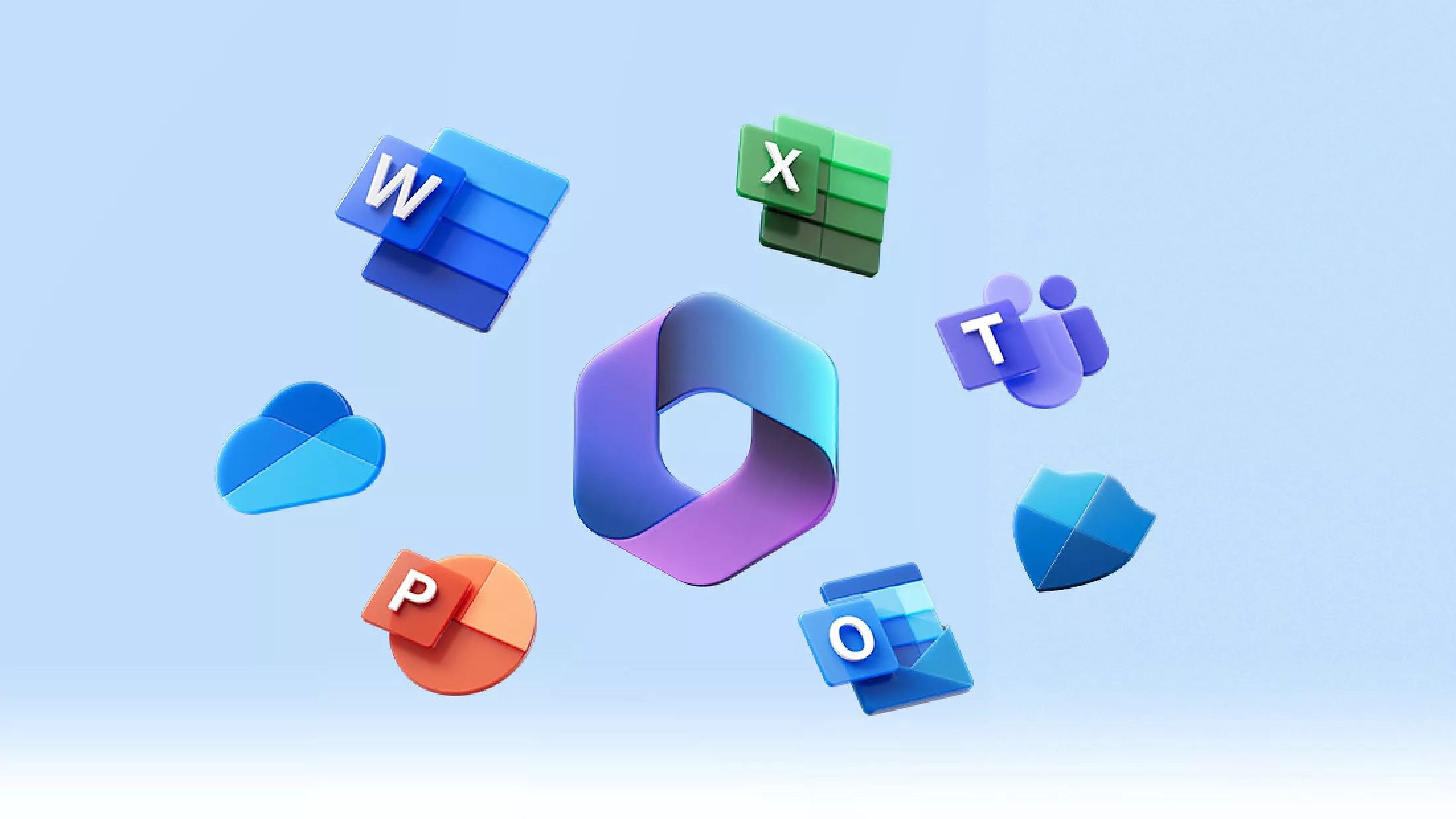 O logotipo do Microsoft 365 cercado pelo logotipo de alguns dos aplicativos incluídos