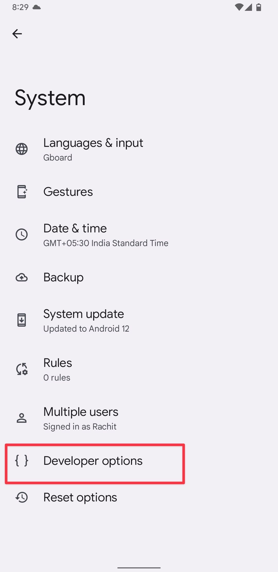 Captura de tela das configurações do Android mostrando as opções do desenvolvedor