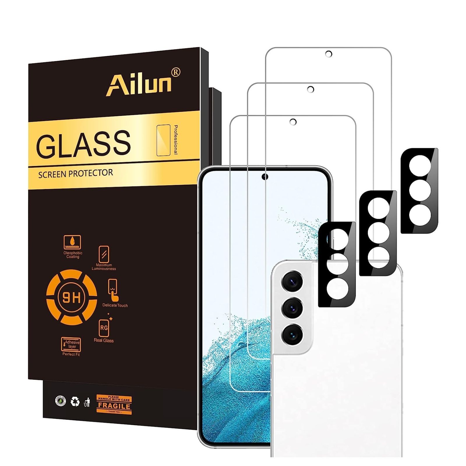 Protetor de tela de vidro temperado Ailun para Galaxy S22