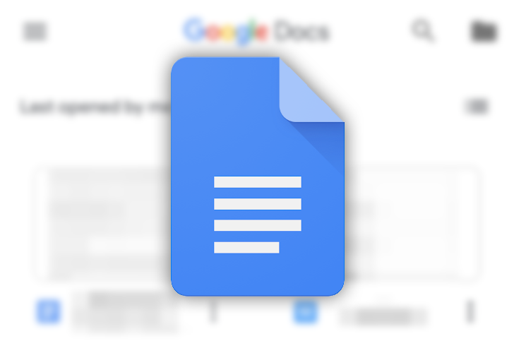 O logotipo do Google Docs com uma imagem desfocada da página inicial do Google Docs em segundo plano