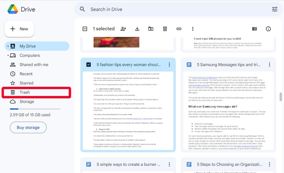 Aplicativo da web do Google Drive acessado pelo navegador Chrome