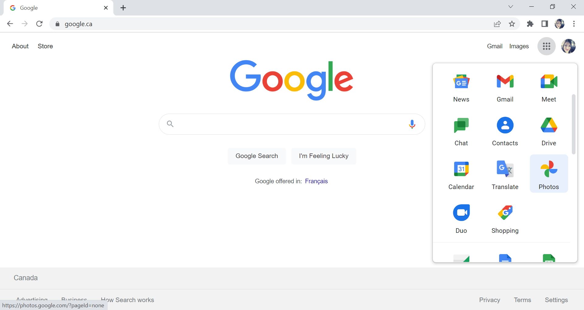 Captura de tela de acesso ao Google Fotos após fazer login em sua conta do Google no desktop