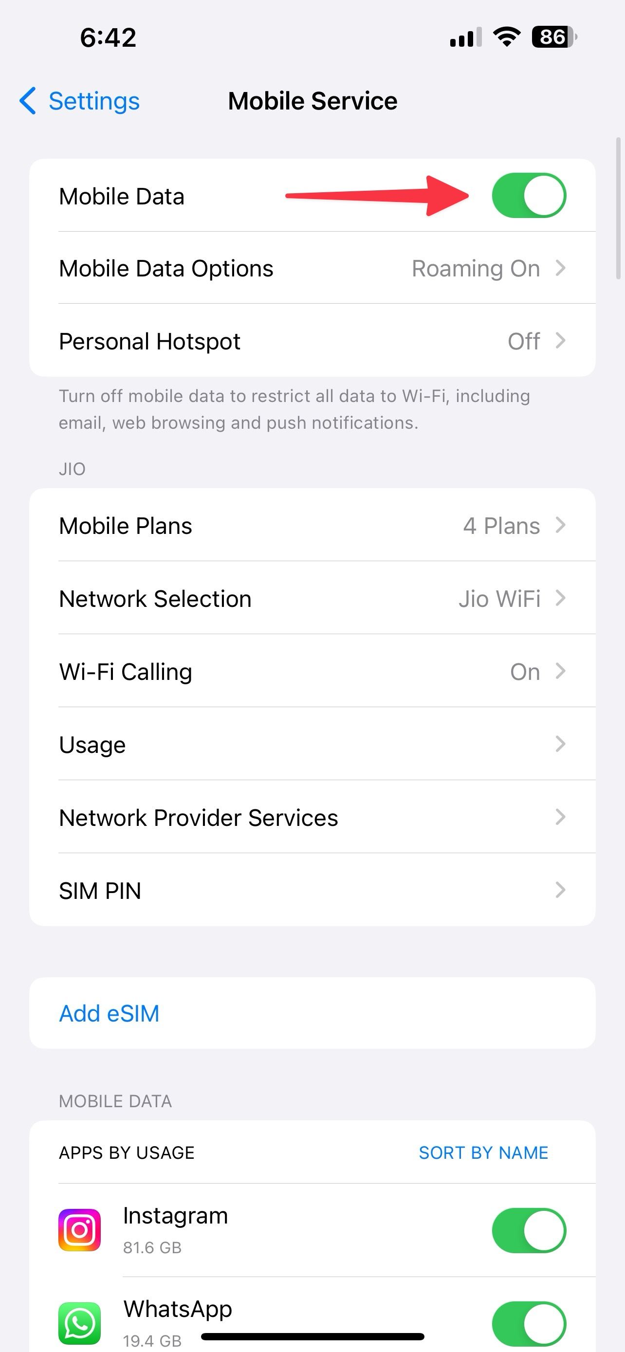 habilitar dados móveis no iPhone