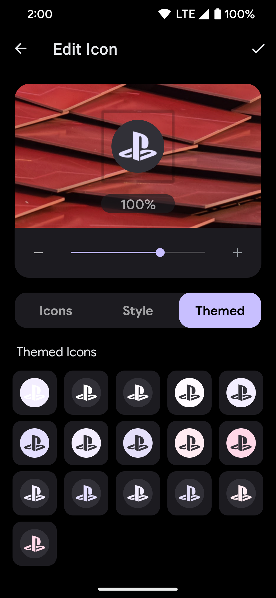 Mostrando alguns exemplos de temas de ícones do aplicativo PS para o aplicativo Shortcut Maker no Android
