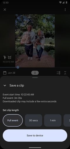 Interface de criação de clipes personalizados da Nest Cam