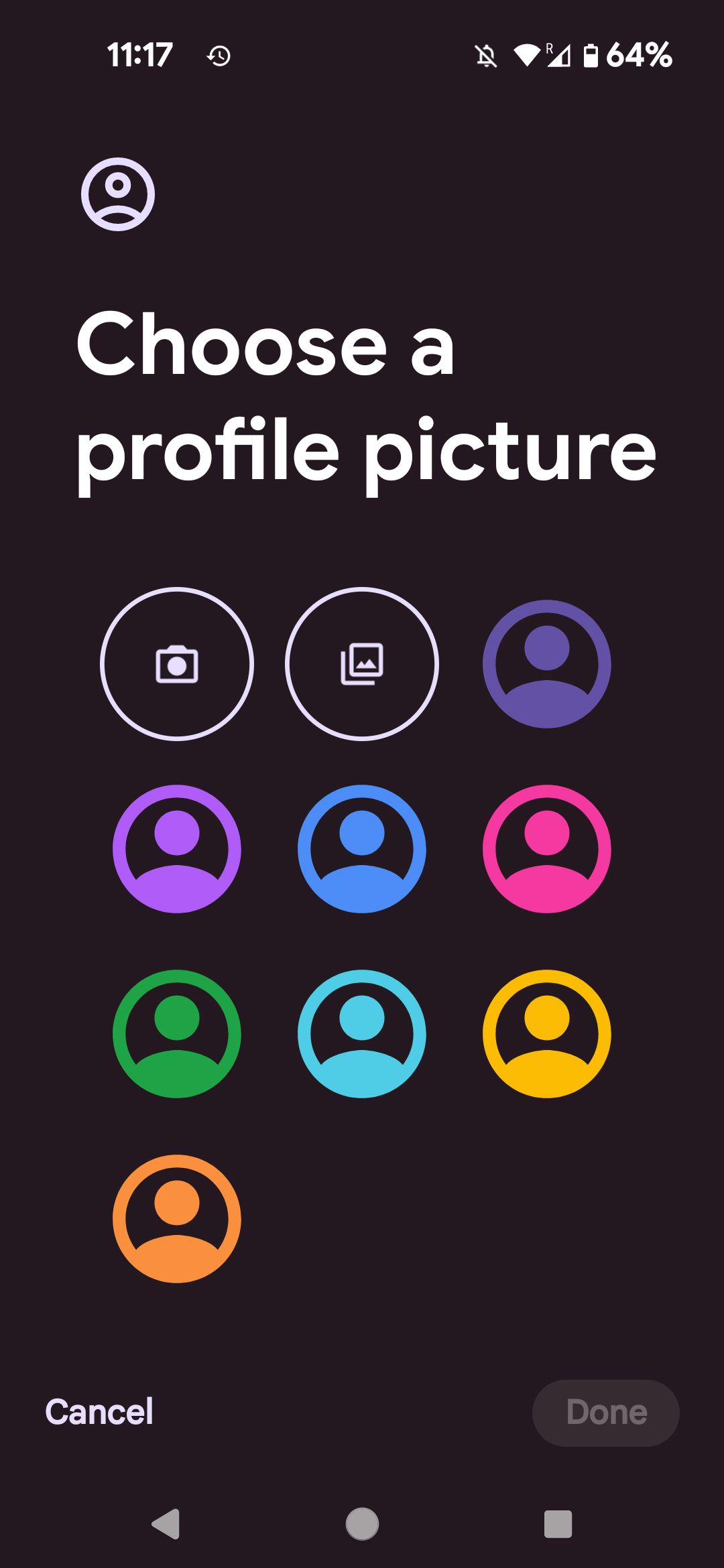 Android Escolha um menu de foto de perfil