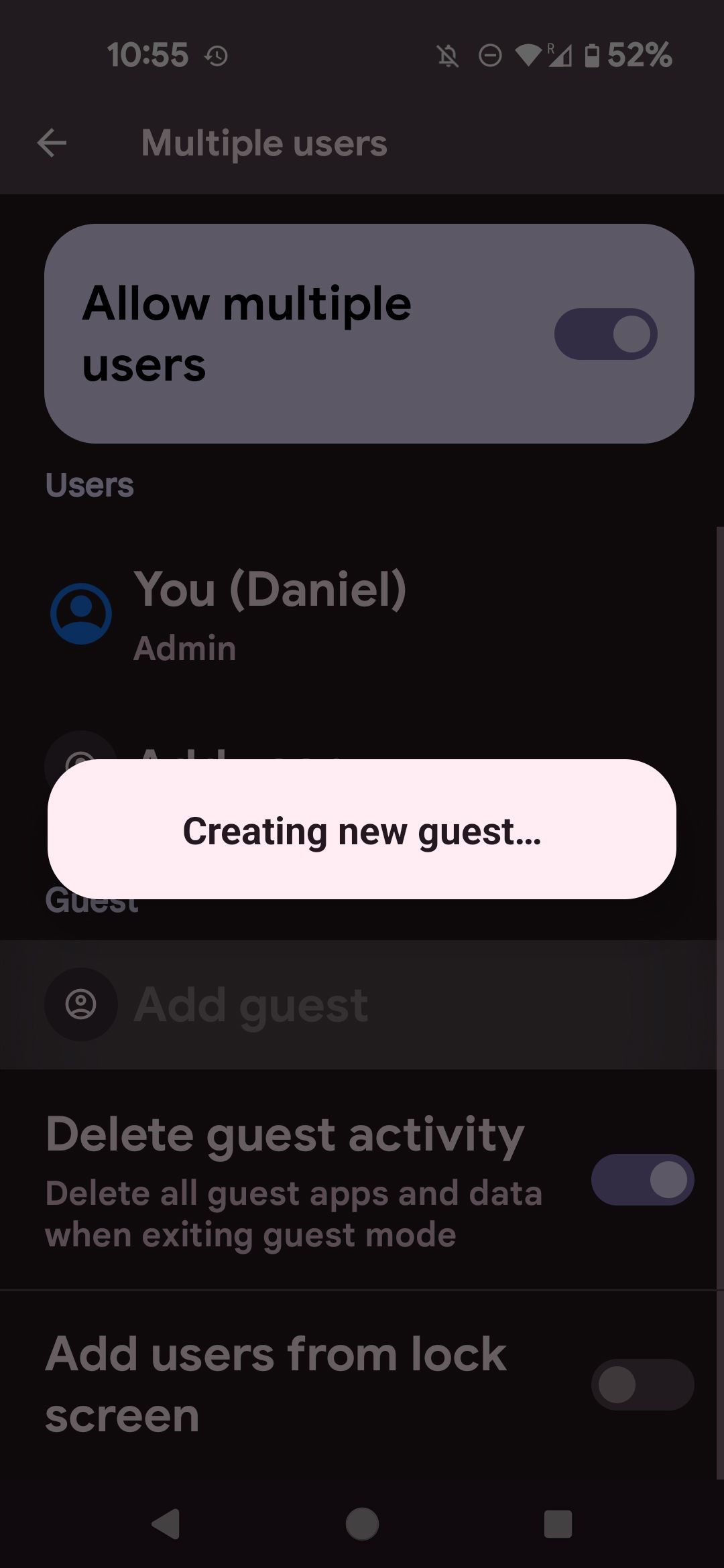 Android Criando nova caixa de diálogo de convidado