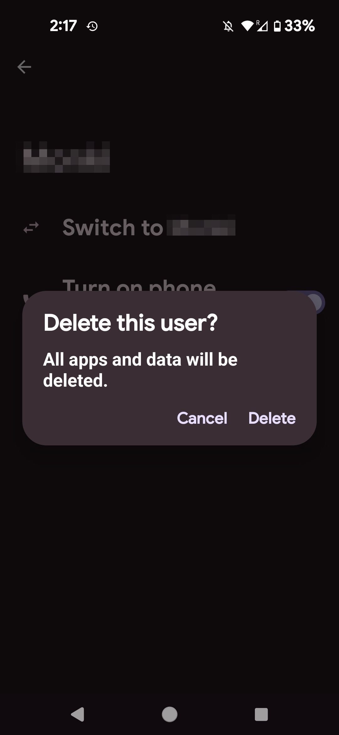Android Excluir esta janela de confirmação do usuário