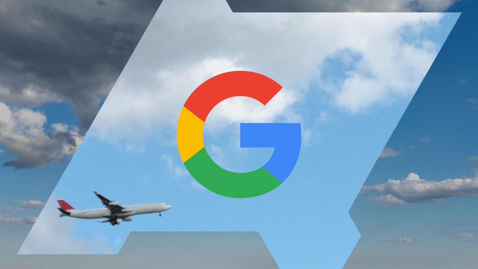 Logotipo do Google sobreposto em um céu azul com um avião voando dentro de uma moldura do logotipo do Android Police