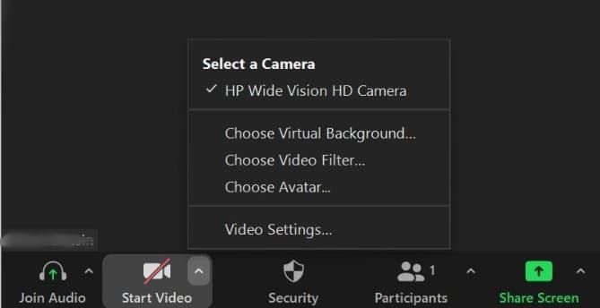 Captura de tela mostrando as configurações de vídeo com zoom