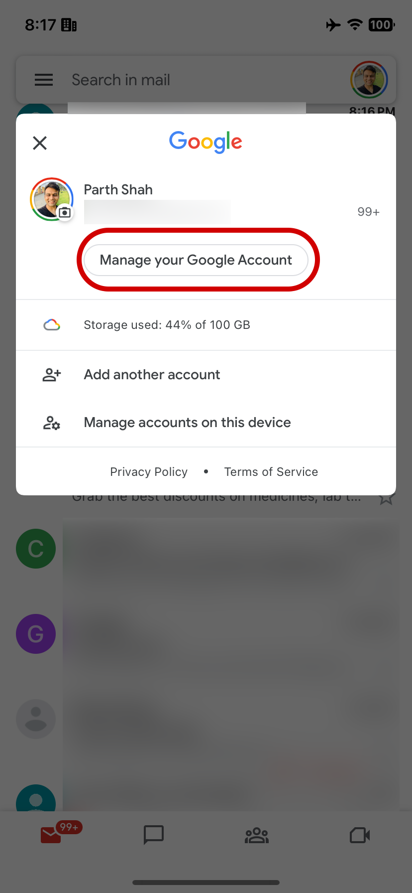 Gerenciando sua conta do Google no iOS 