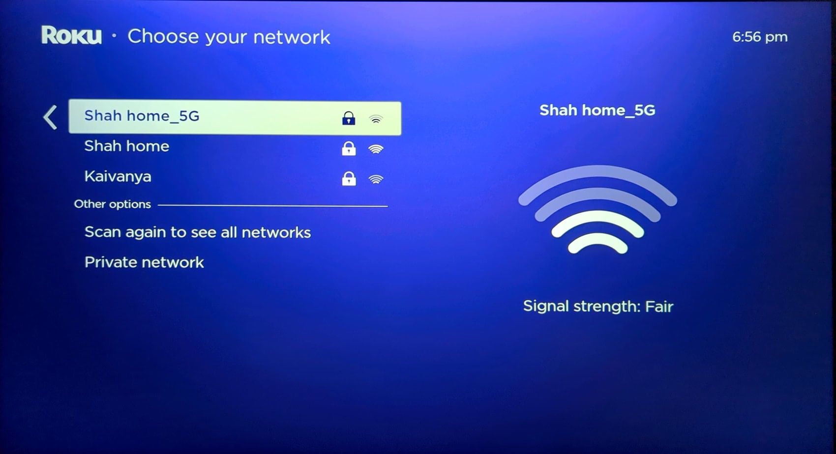 Verifique redes Wi-Fi no Roku