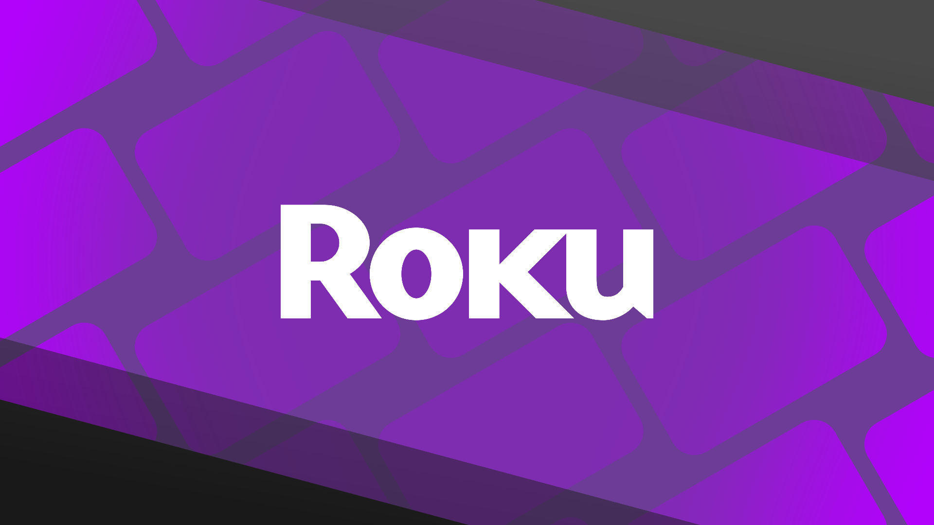 O logotipo da Roku contra um rolo de filme roxo