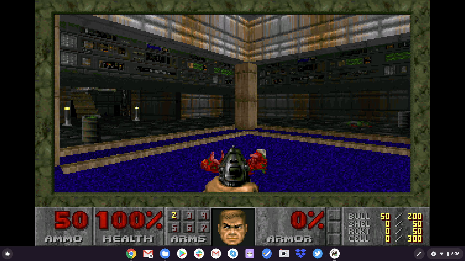 jogo doom rodando na janela do emulador DOS no Chromebook