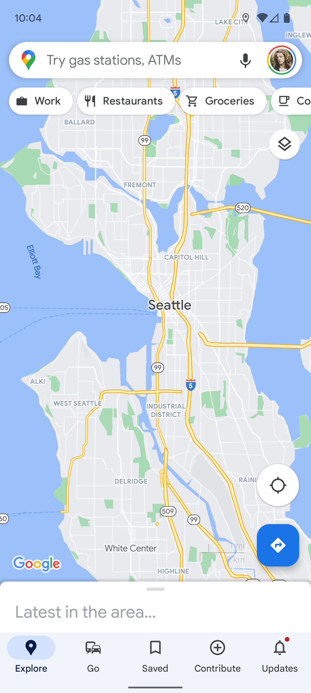 Uma captura de tela do Google Maps mostrando Seattle.