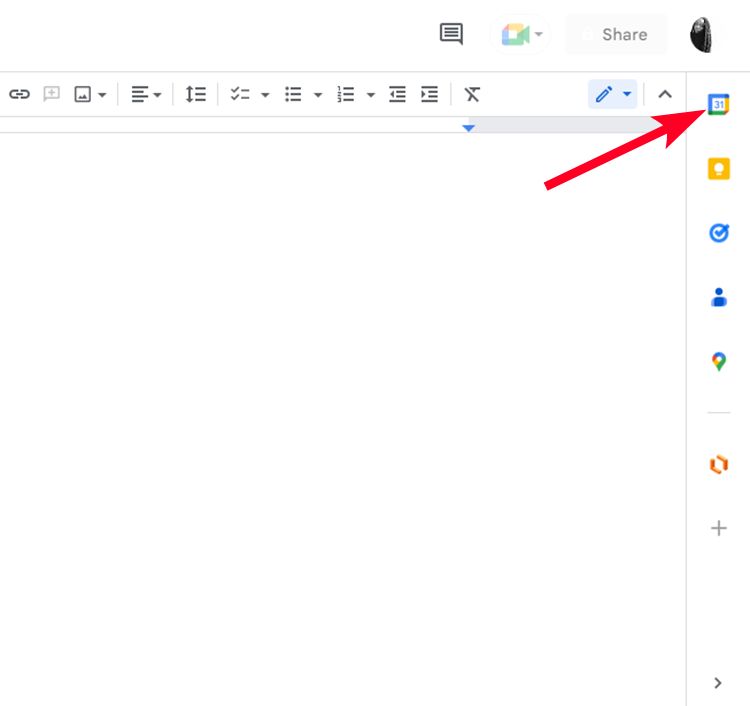 Abra o painel de complementos no Google Docs e abra o Google Agenda