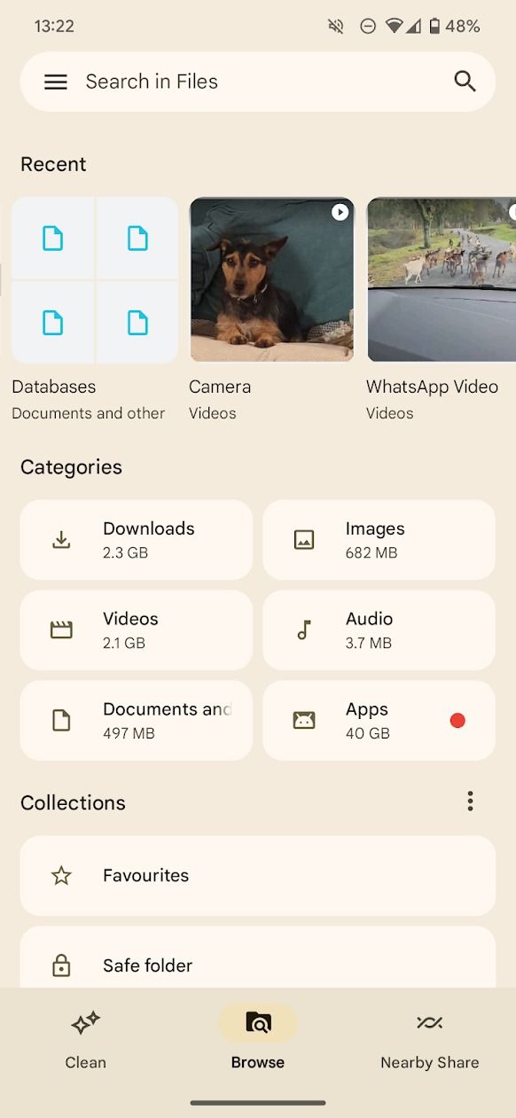 captura de tela de arquivos pela tela inicial do Google app