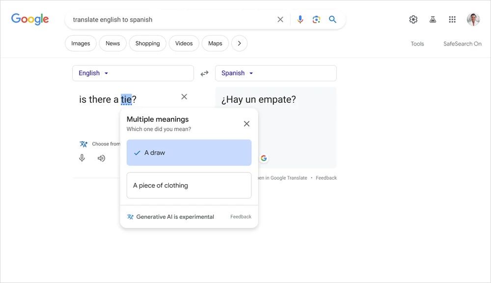 Tradução do Google SGE