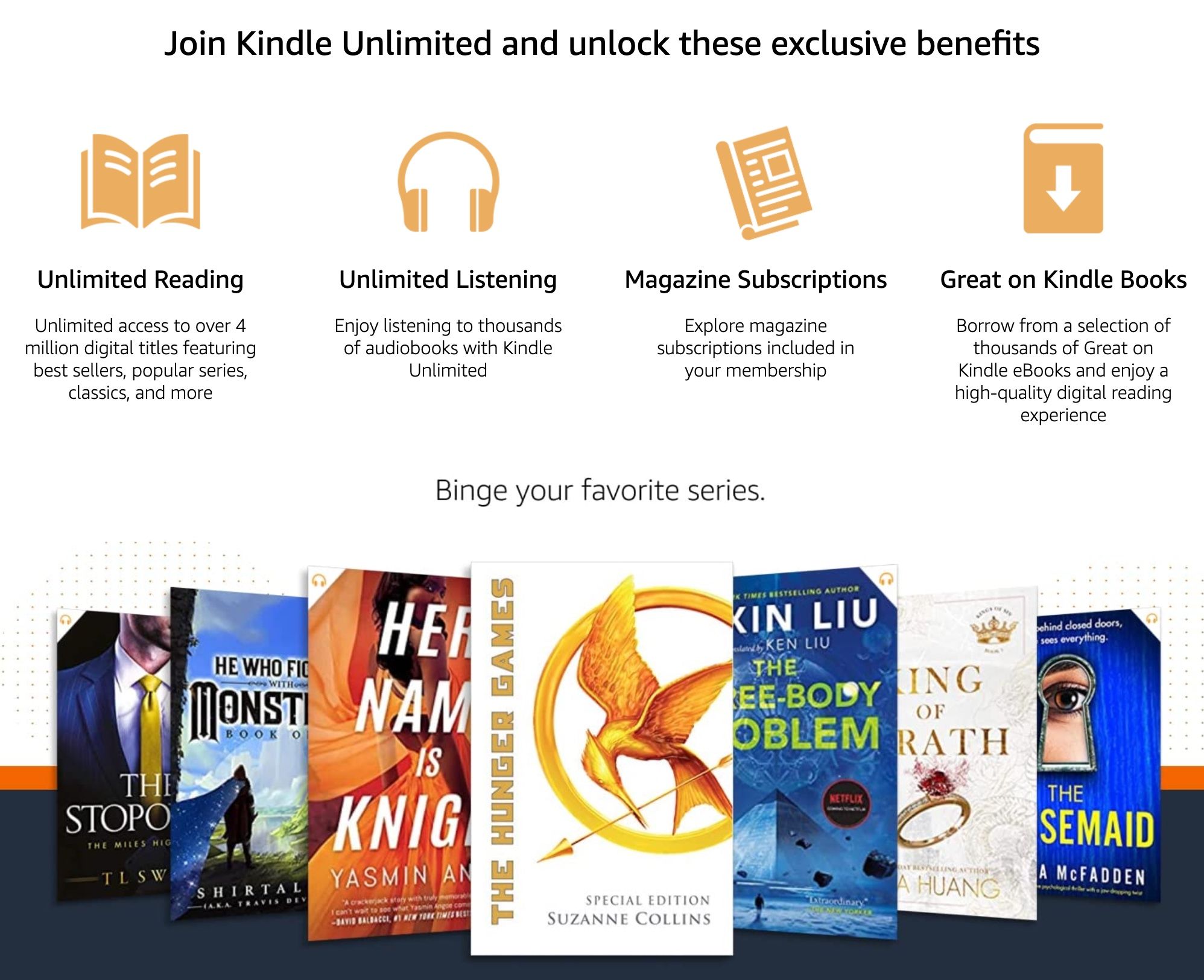 Captura de tela mostrando os benefícios oferecidos pelo Kindle Unlimited
