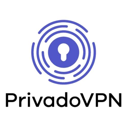 Logotipo da PrivadoVPN com um ícone de cadeado e o nome da empresa
