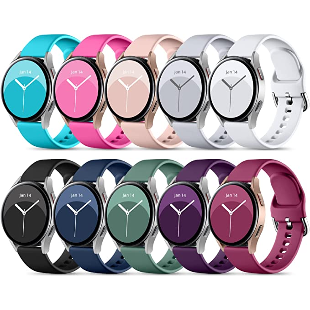 Bandas DaQin Watch5 retratadas com o relógio em um arco-íris de cores