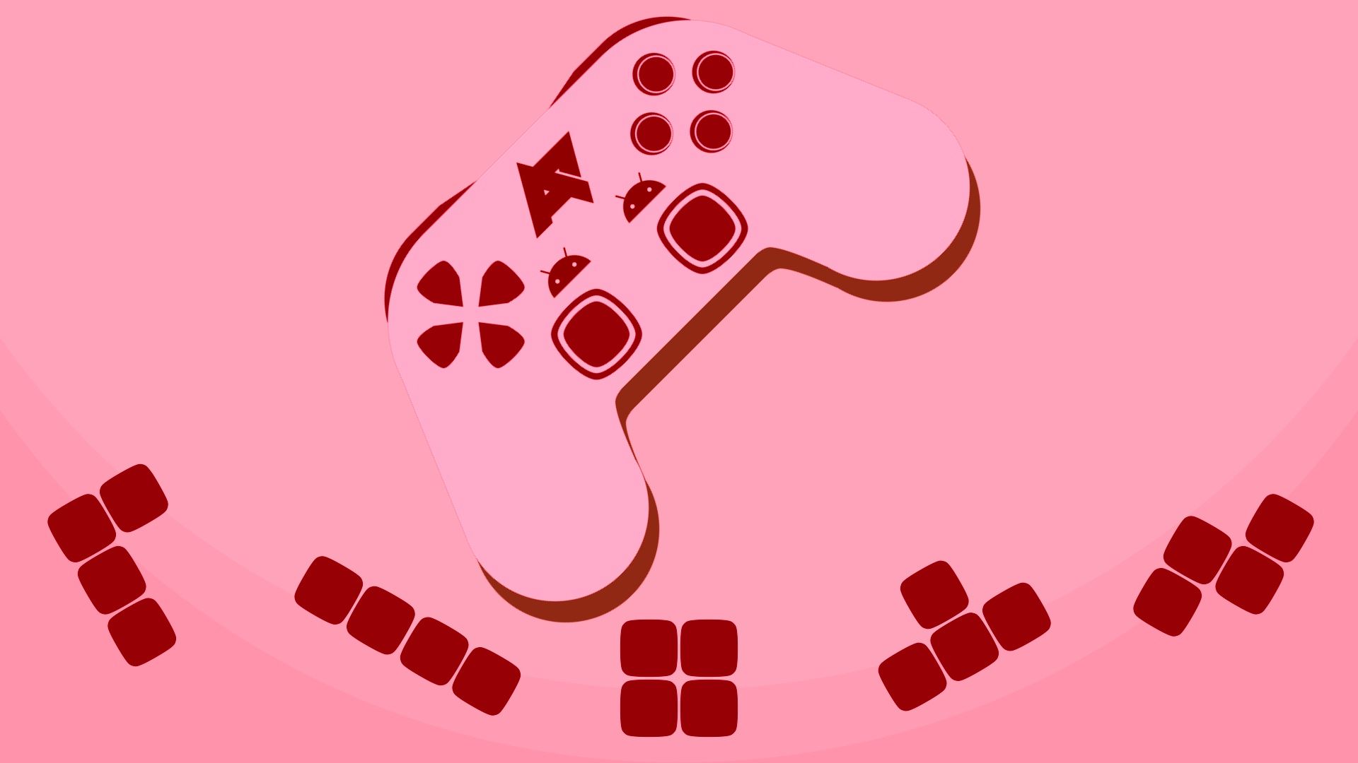 Um console de jogos da marca AP em um fundo rosa com azulejos vermelhos