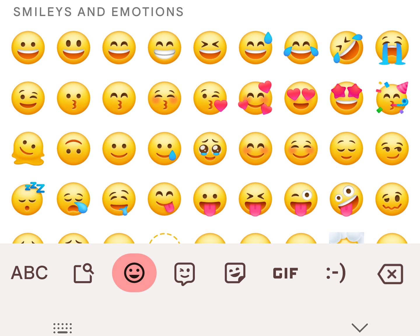 Uma seleção de emojis no software Samsung