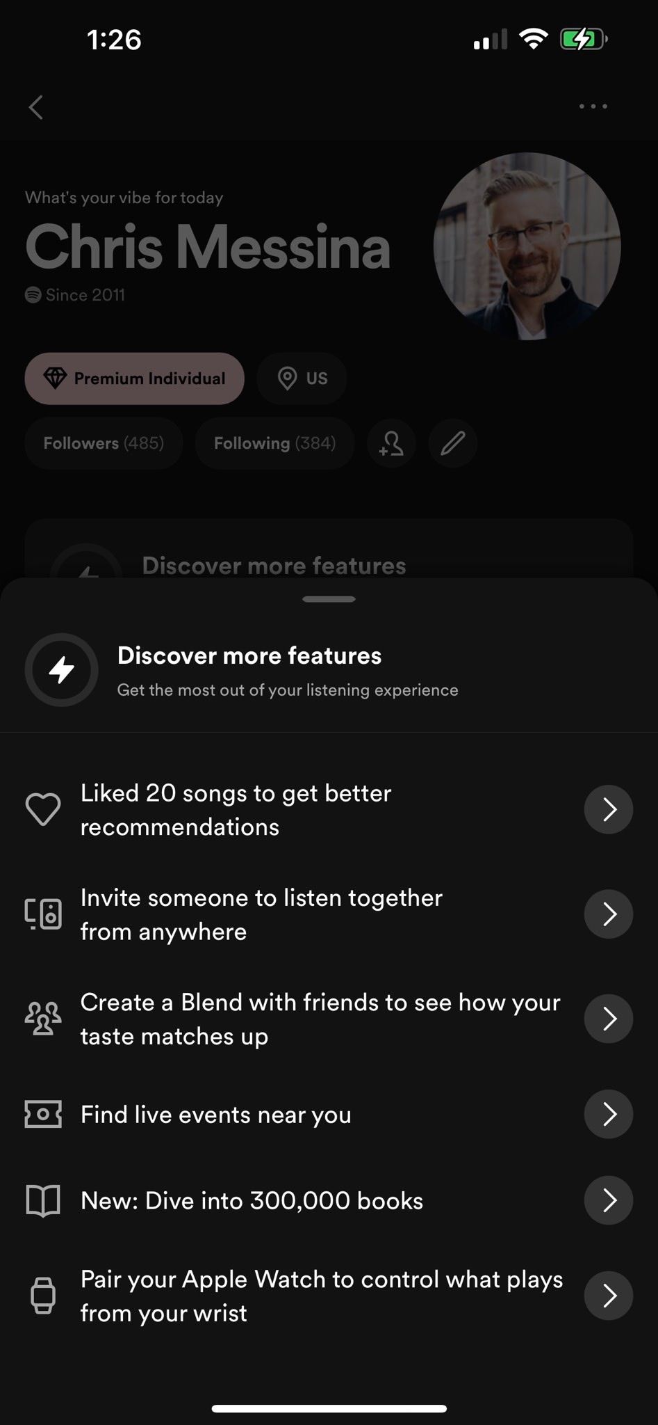 Renovação do perfil de usuário do Spotify