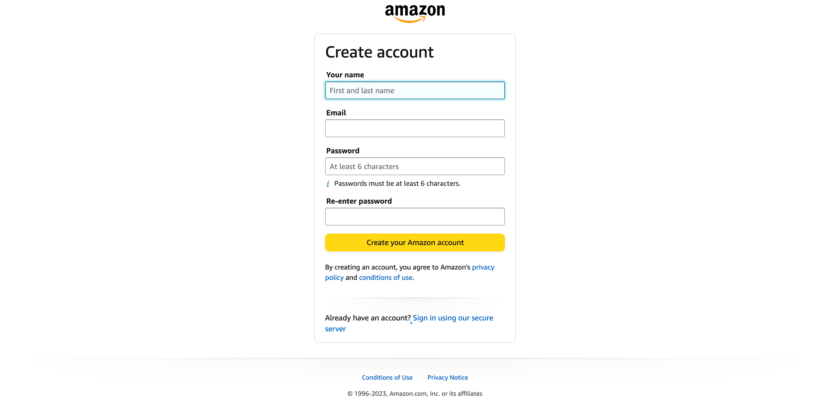 Criando uma conta Amazon para usar Amazon Pay