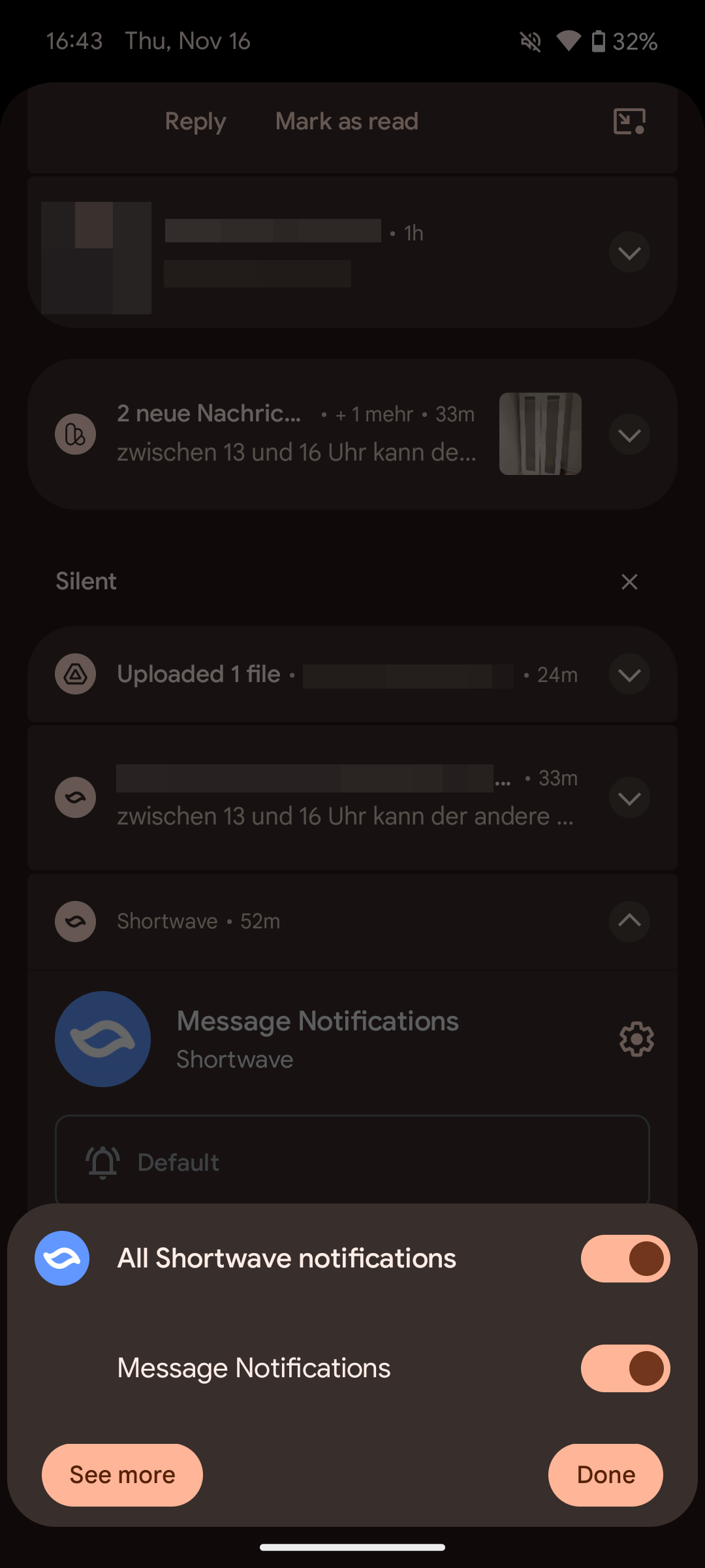Captura de tela das permissões de notificação no Android 14