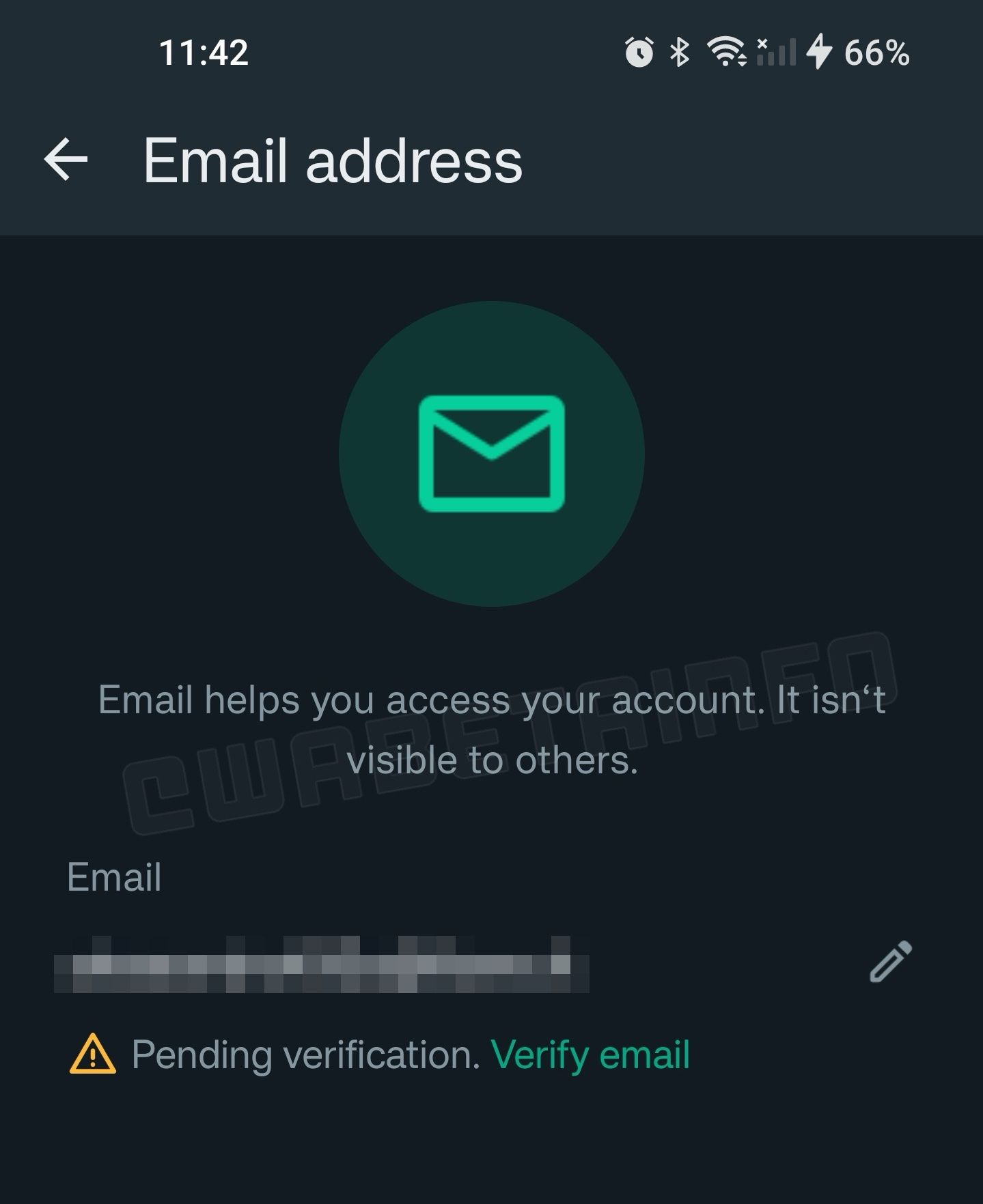 Verificação de e-mail do WhatsApp Beta-1