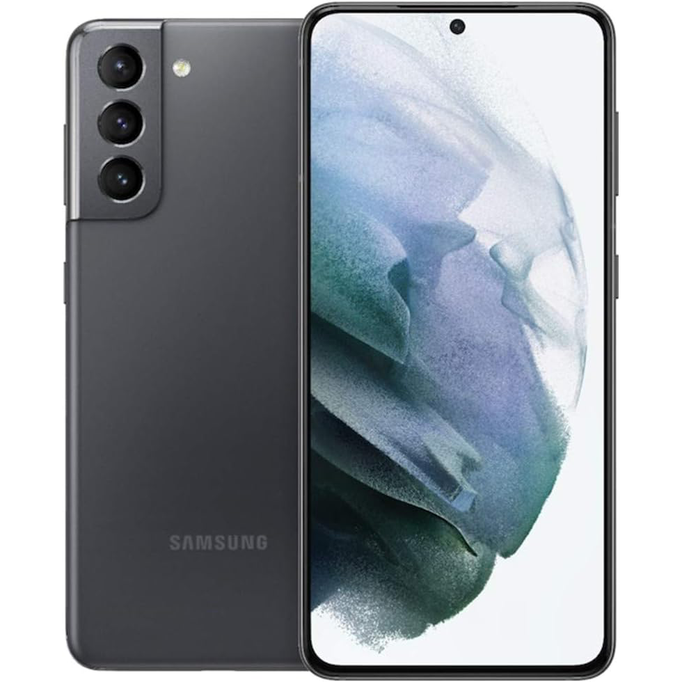 Samsung Galaxy S21 em preto sobre fundo branco
