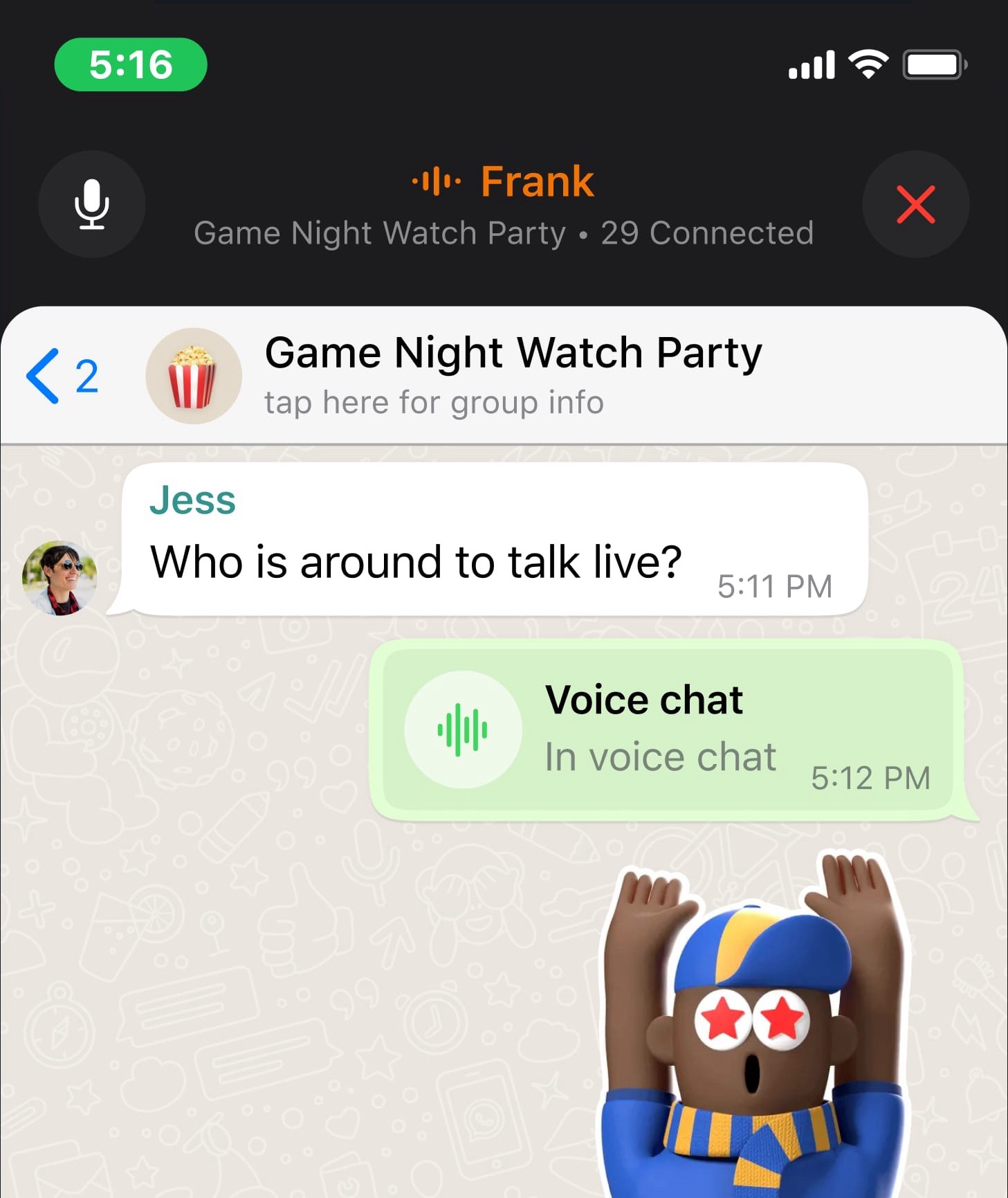 Bate-papo por voz em grupo do WhatsApp no ​​​​iOS 